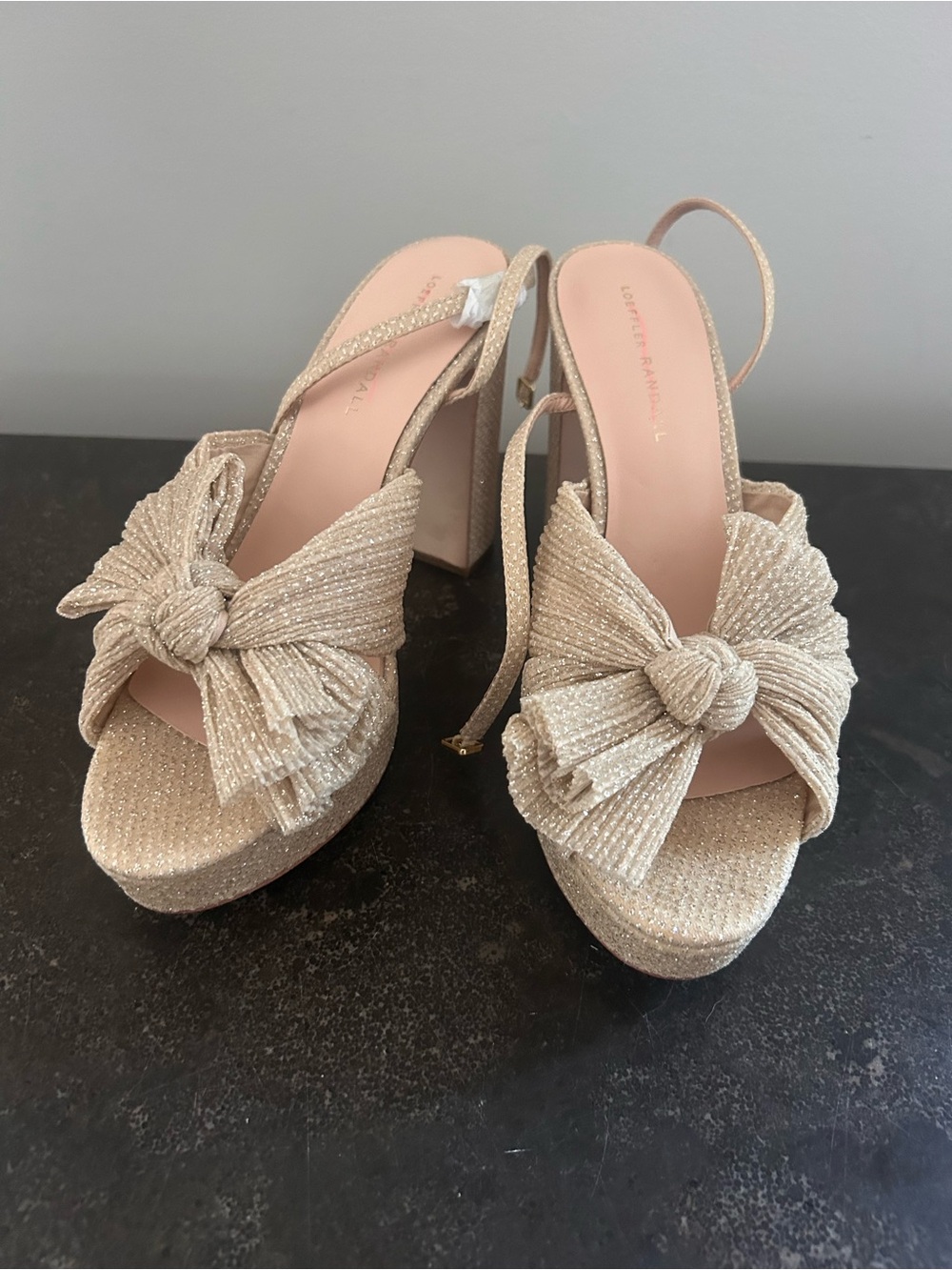 Loeffler Randall Champagne Knotted Bow Platform Sandals